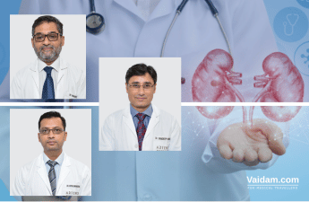 Urology Experts Dr. Vikram Barua Kaushik, Dr. Nitin Shrivastava, and Dr. Sandeep Harkar from Artemis Hospital at Vaidam's Office