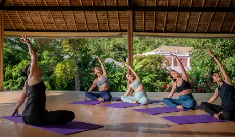 Yoga class Sun Shala outdoor pavilion at Absolute Sanctuary Koh Samui Thailand
