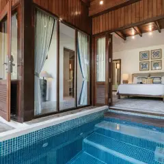 Aleenta Hua Hin Pranburi oceanfront pool villa sunset view Pranburi coastline Thailand
