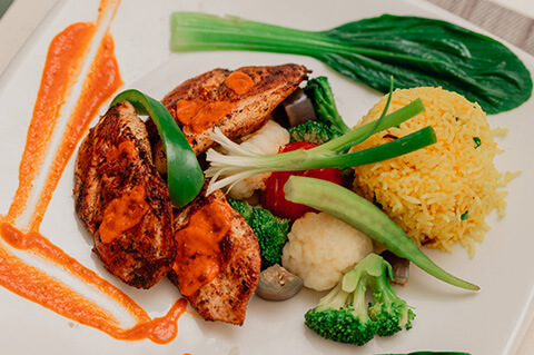 Wholesome detox cuisine prepared fresh at Olive Creek Wellness Retreat Mauritius