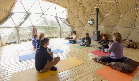 Spirit Dome retreat space yoga meditation at Kairos Valley Datça Peninsula Turkey capacity 80