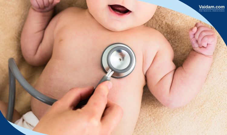 Child being diagnosed with cogenital heart defect